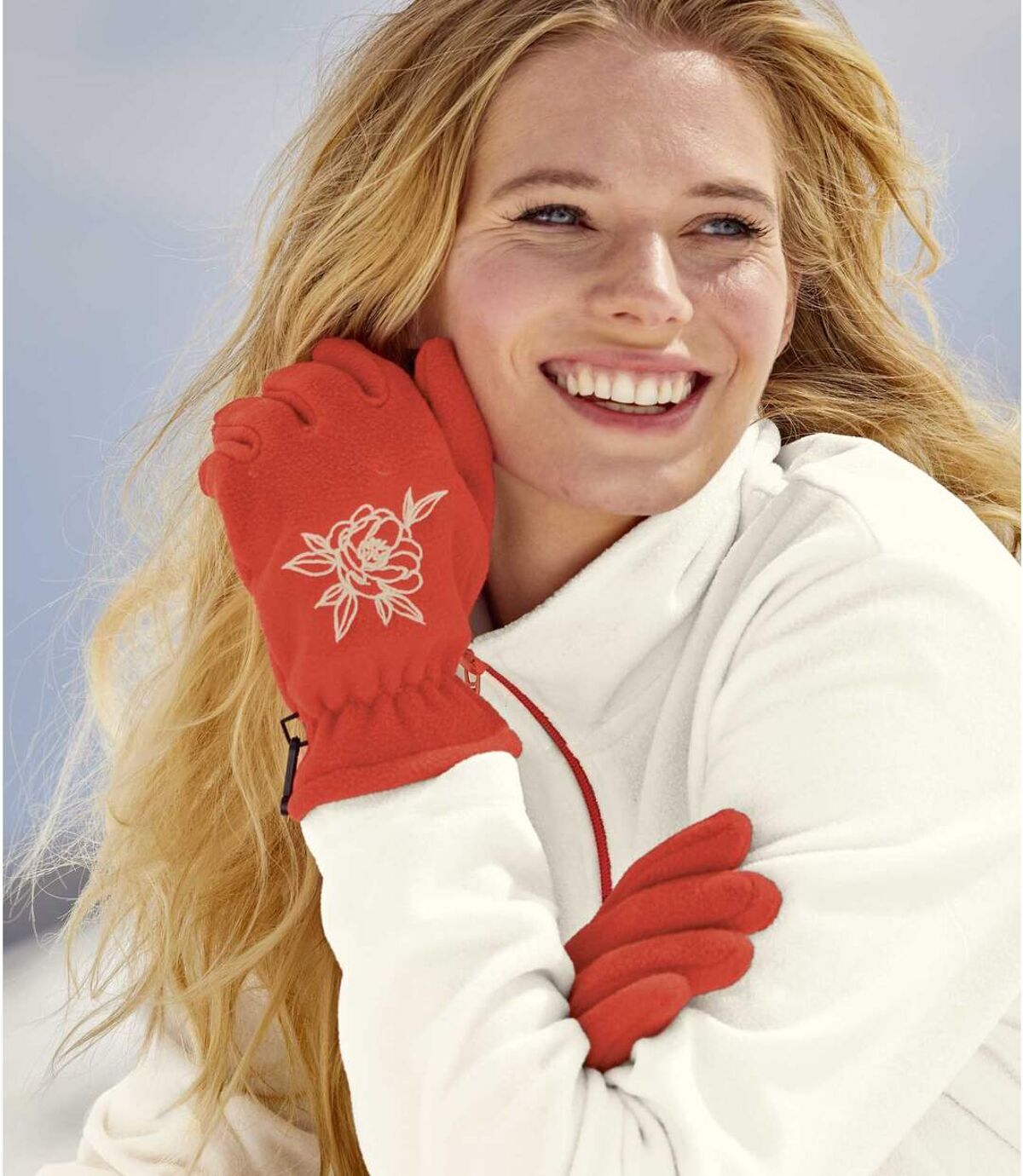 Women's Embroidered Fleece Gloves - Orange Atlas For Men