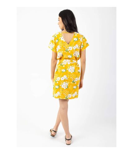 Robe courte manches courtes col V SERENA  fleurie jaune Coton Du Monde