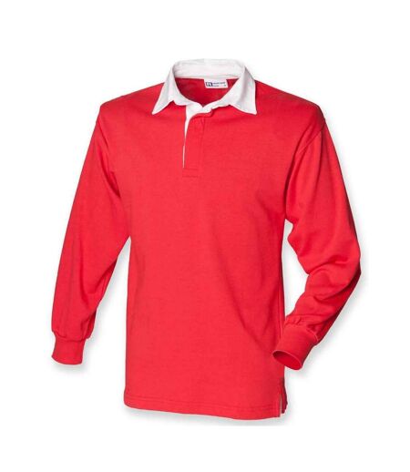 Mens Classic Long-sleeved Rugby Shirt Red White Front Row
