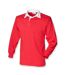 Mens Classic Long-sleeved Rugby Shirt Red White Front Row-1