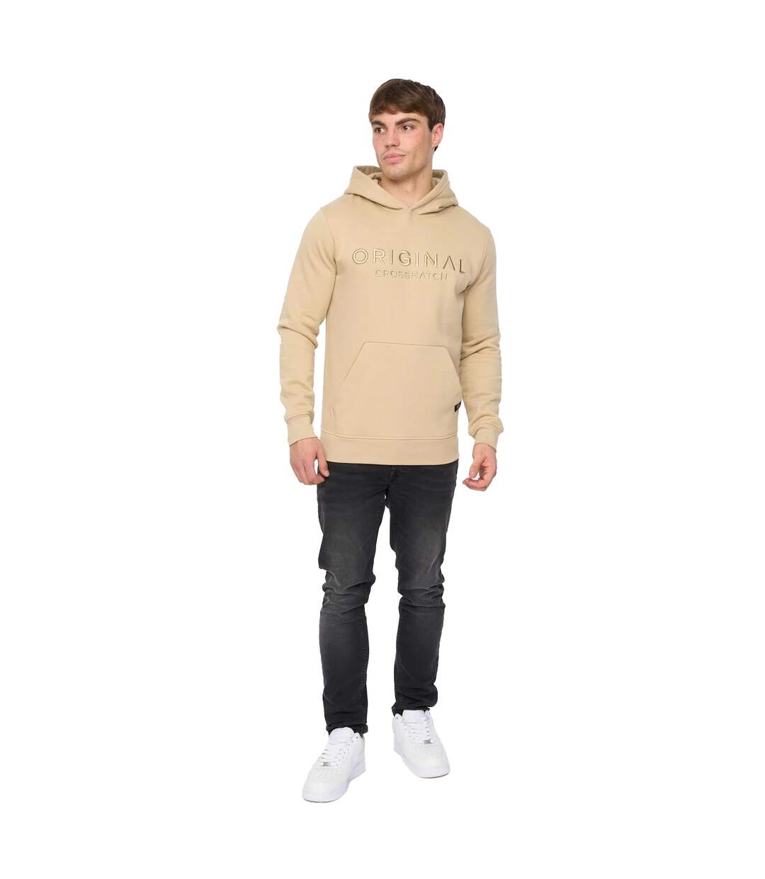 Sweat À Capuche Haromere Homme Beige Gris Crosshatch-4