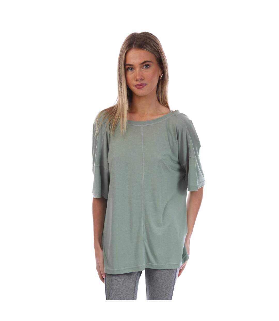 Womens/ladies Studio Oversized Yoga T-shirt Green Adidas-1