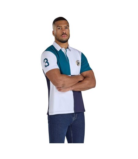 Polo Rugby Motif/style Harlequin Homme Bleu Sarcelle Raging Bull