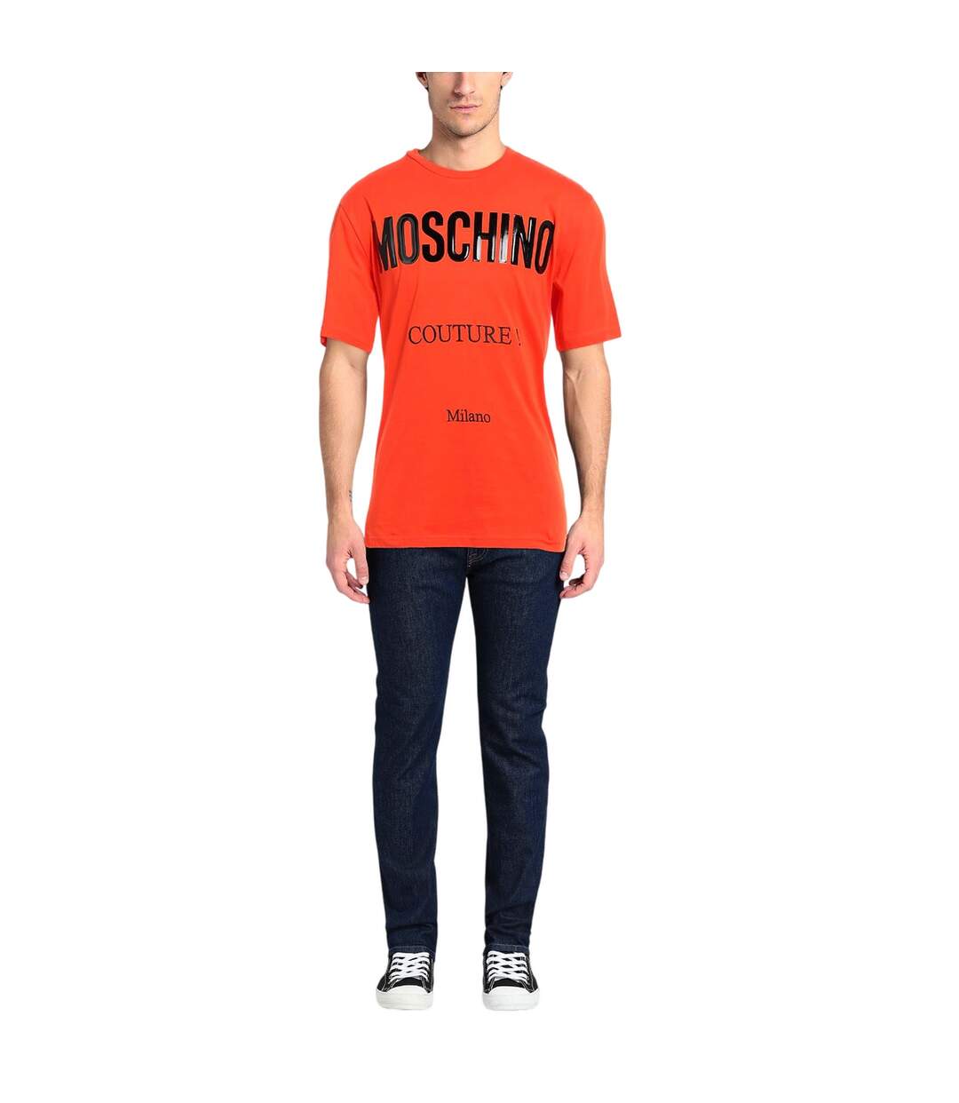 T-shirt Motif Logo Couture Milano Adulte Orange Moschino-1