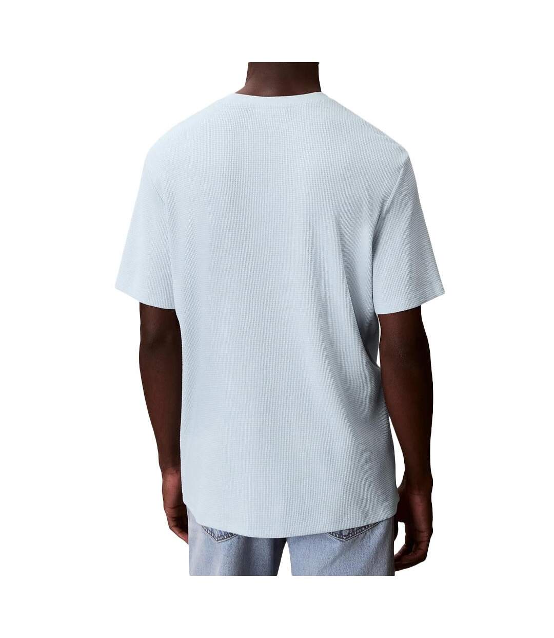 T-Shirt bleu pastel homme calvin klein jeans waffle badge-2