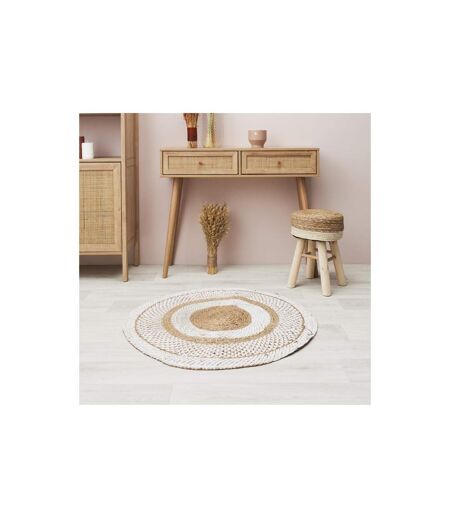 Tapis Rond Déco en Jute Imprimé 90cm Blanc