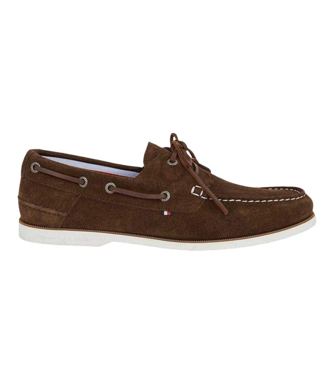 Mens Cow Suede Flat Boat Shoes Brown Tommy Hilfiger-1