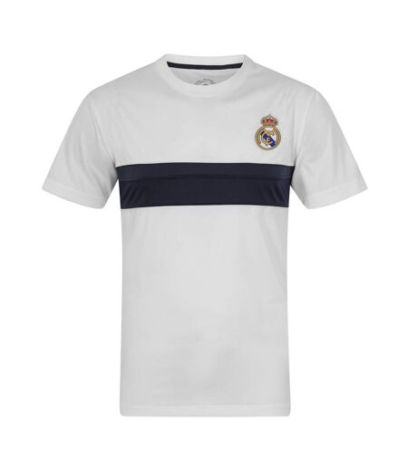 Mens Contrast Striped Polyester T-shirt White Black Real Madrid CF
