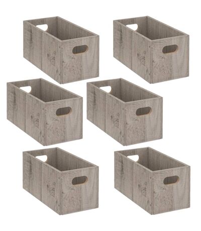 Lot de 6 Boîtes de rangement rectangulaire en MDF - L. 31 x H. 15 cm - Gris effet bois