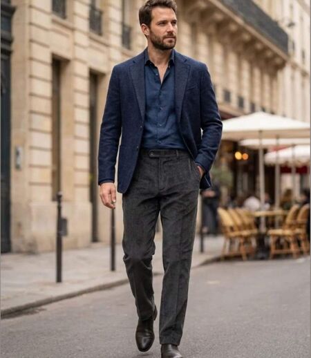 MAYFLOWER D373 — Pantalon velours extensible gris : confort stretch et taille haute