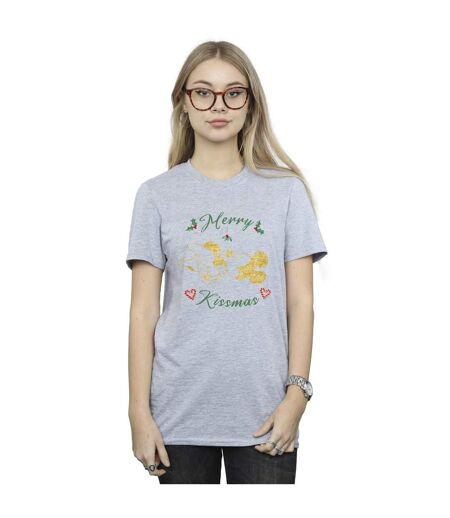 Disney Femme/Les femmes Mickey Mouse Merry Kissmas Cotton Boyfriend T-Shirt (Gris sportif) - UTBI38723