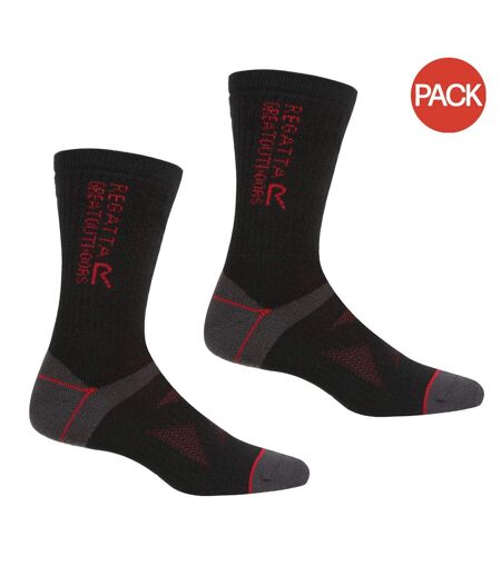 Pack of 2  Unisex adult wool hiking boot socks  black/dark red Regatta