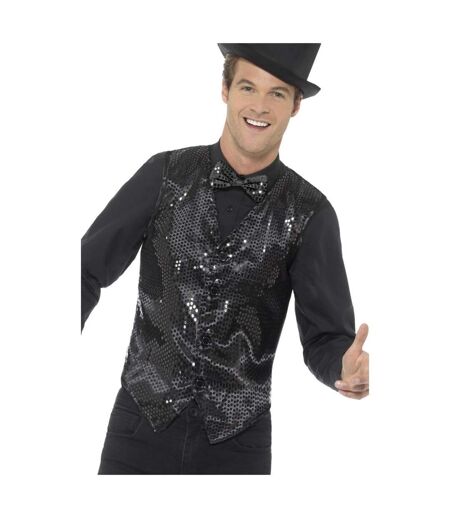 Unisex adult sequin costume vest black Smiffys