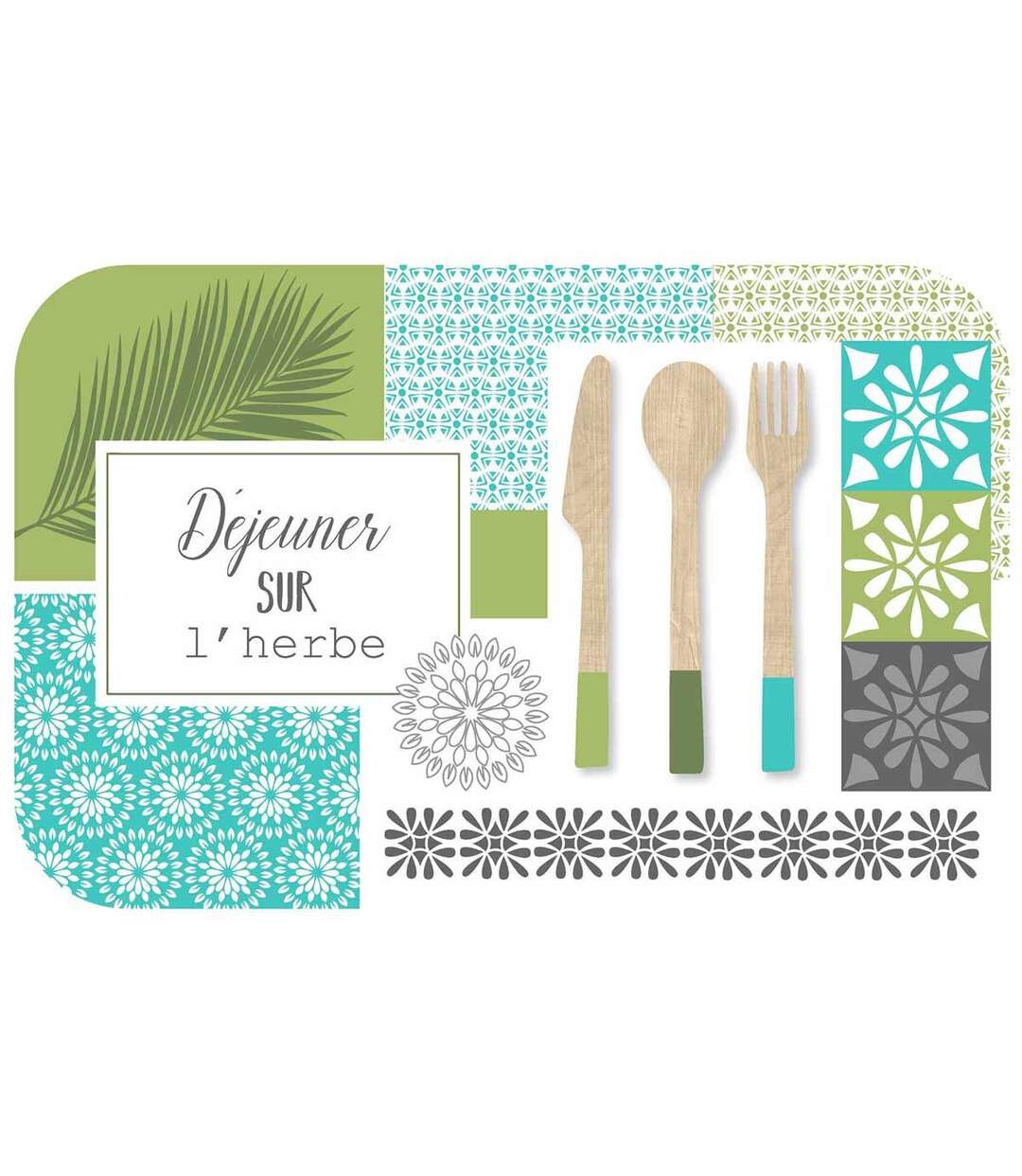 Set de Table Imprimé Champêtre 28x44cm Bleu & Vert-1