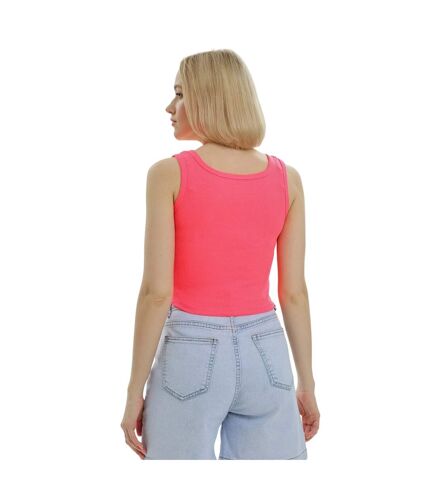 Womens/ladies mercan button crop top neon pink Lookus