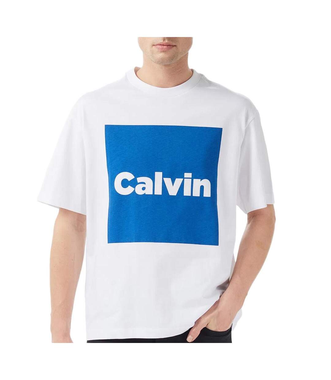 T-Shirt blanc/bleu homme calvin klein jeans lv04rd813g-1