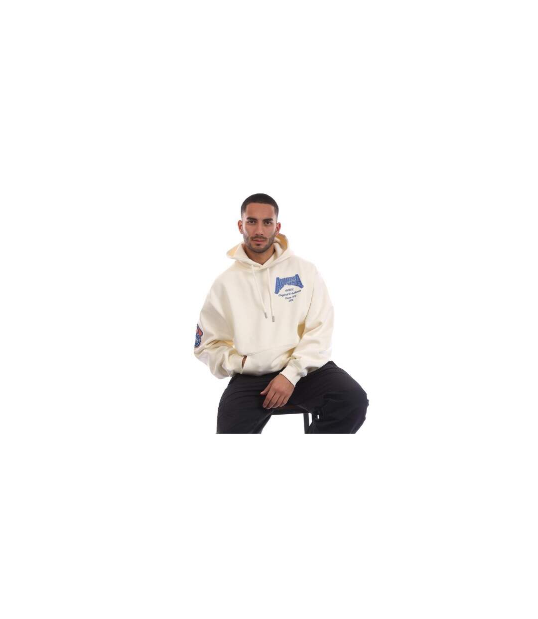 Mens Oakland Relaxed Fit Hoodie Ecru Avirex-1