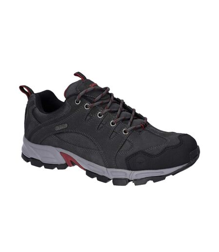Mens Auckland Lite Suede Walking Shoes Graphite Grey Dark Red Hi-Tec