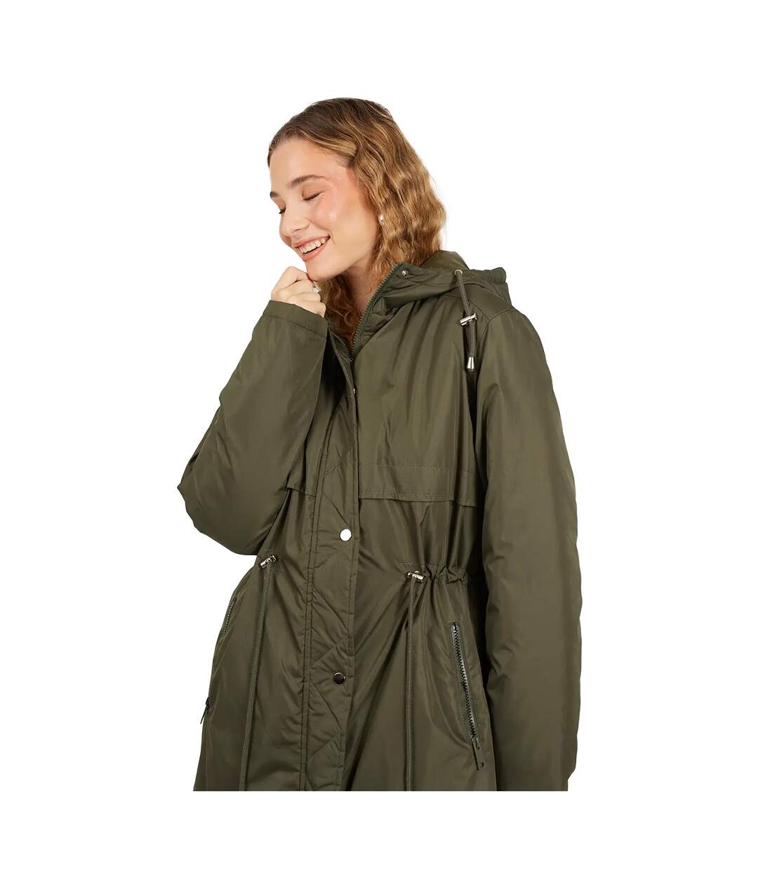Parka Motif/style Zippé Femme Vert Kaki Brave Soul-3