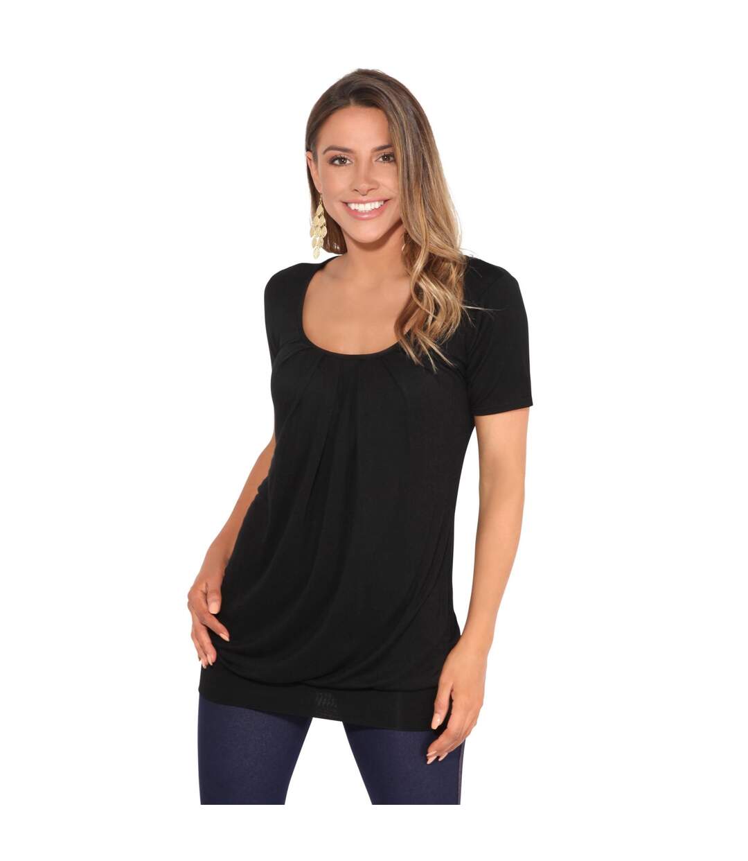 Womens/ladies plain longline jersey top black Krisp-1