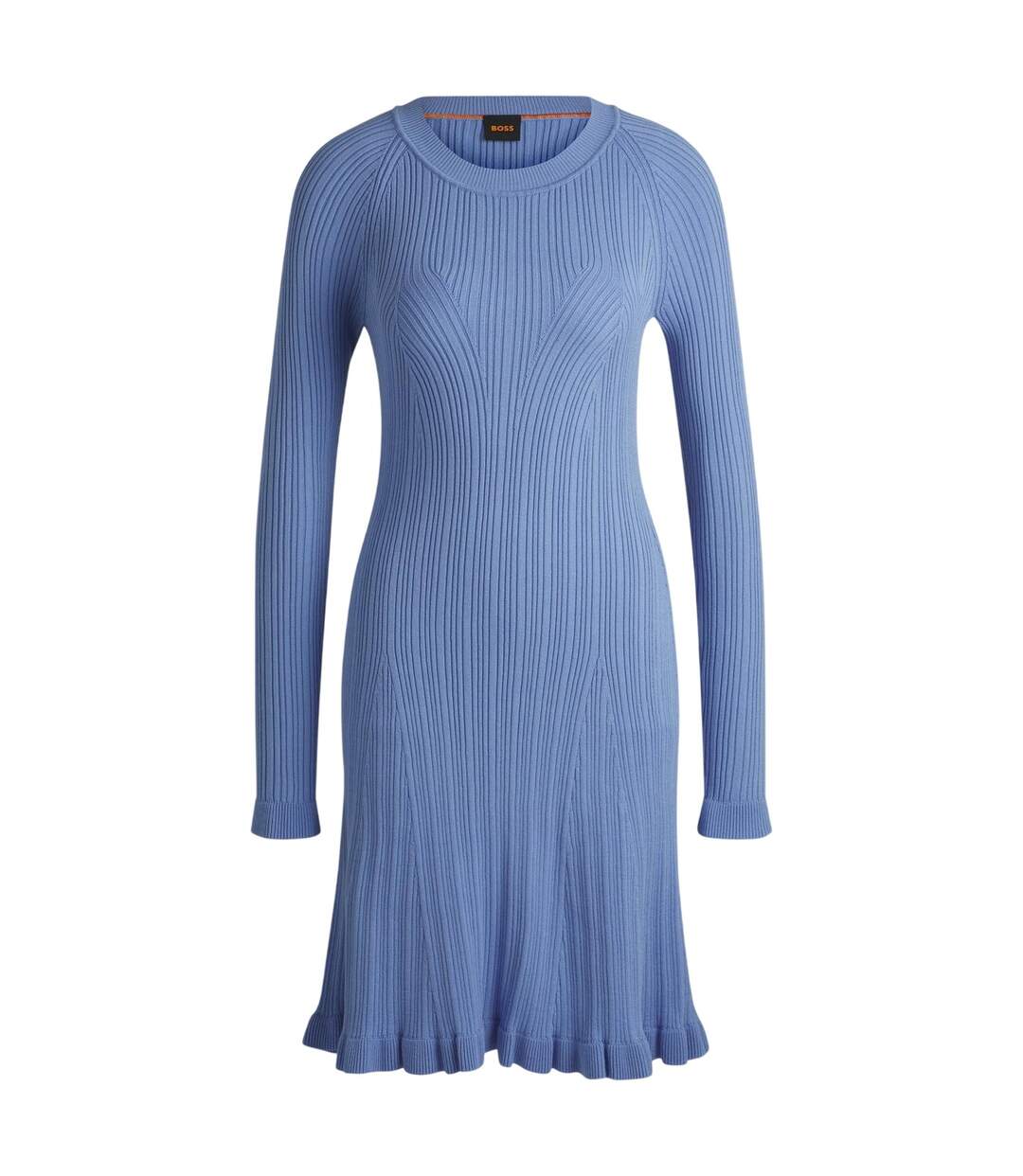 Womens/ladies Crew Neck Long-sleeved Sweater Dress Bright Blue Boss-2