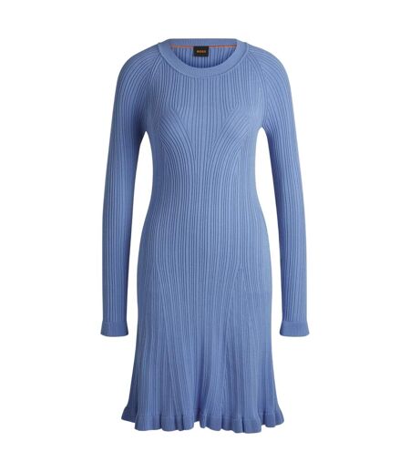 Womens/ladies Crew Neck Long-sleeved Sweater Dress Bright Blue Boss