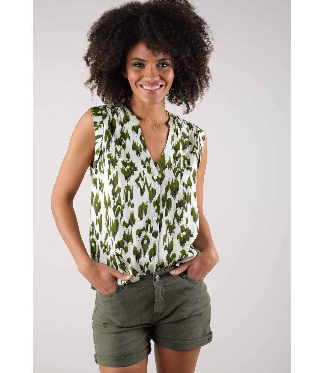 Blouse courte en twill pour femme DOUALA-1