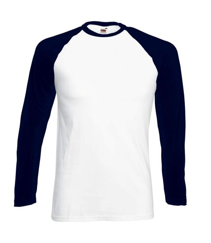 Fruit Of The Loom Mens Long Sleeve Baseball T-Shirt (White/Deep Navy) - UTBC328