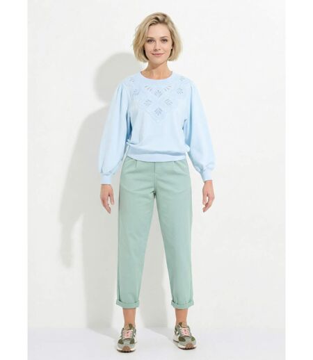 Sweat molleton pur coton brodé ajouré