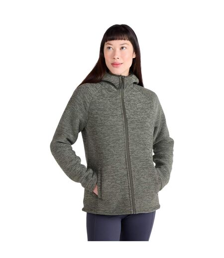 Womens/ladies Hayfield Melange Faux Fur Lined Fleece Top Khaki Green Mountain Warehouse