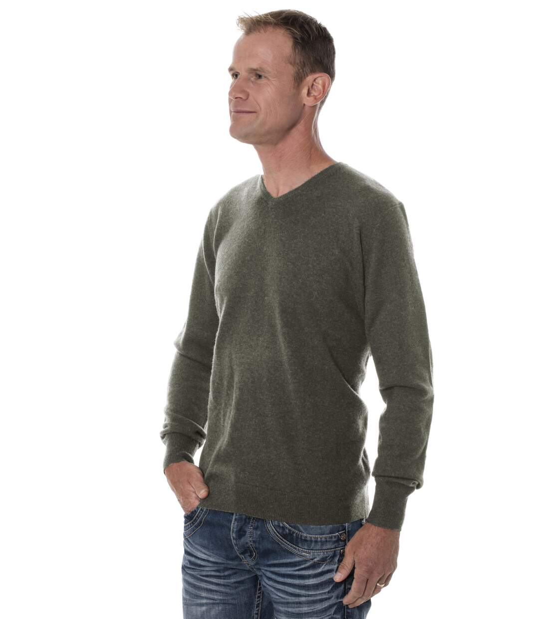 Pull gris anthracite homme cachemire / laine mérinos col V