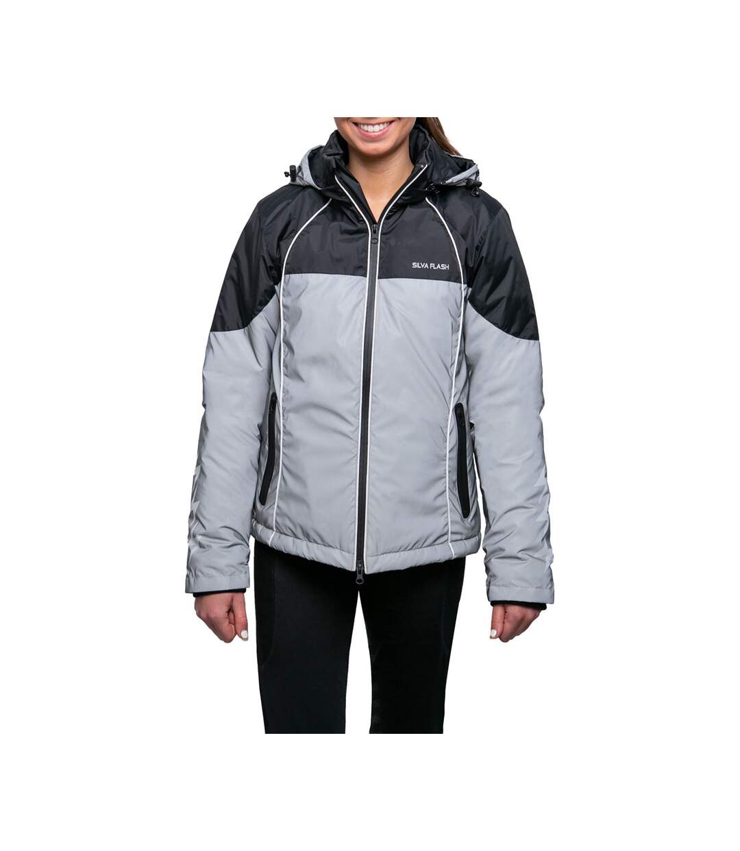 Womens/ladies silva flash waterproof padded jacket black/silver HyVIZ