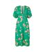 Robe Portefeuille Manches Style Kimono Motif/style Floral Femme Vert Yumi-2