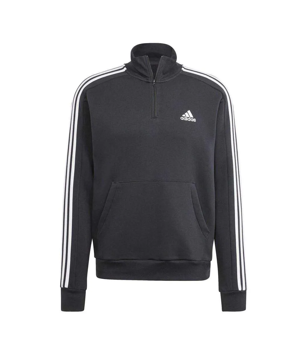 Mens 3 Stripes Quarter Zip Long-sleeved Sweatshirt Black White Adidas-2