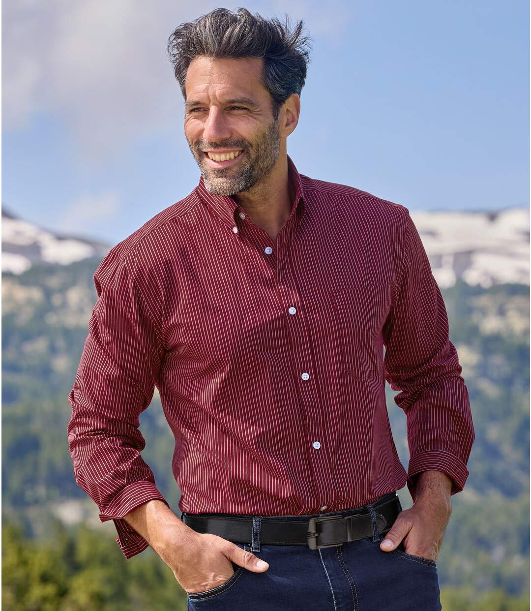 Chemise en Popeline Rayée Bordeaux-6