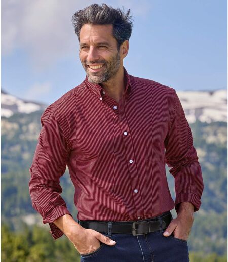 Chemise en Popeline Rayée Bordeaux 