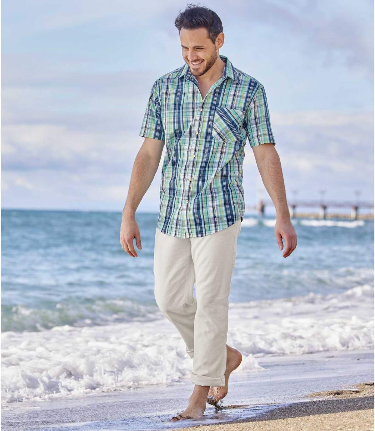 Men's Beige Cotton/Linen Stretch Pants Atlas For Men
