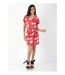 Robe courte manches courtes col V SERENA  fleurie rouge Coton Du Monde