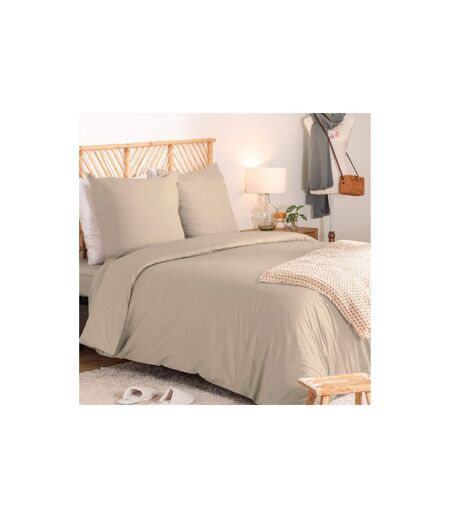 Parure de Lit 3 Pièces Percale 240x220cm Beige Lin
