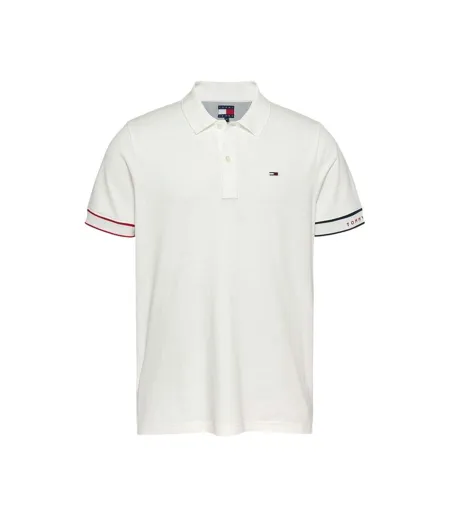 Mens Graphic Slim Short-sleeved Polo Shirt Ecru Tommy Jeans