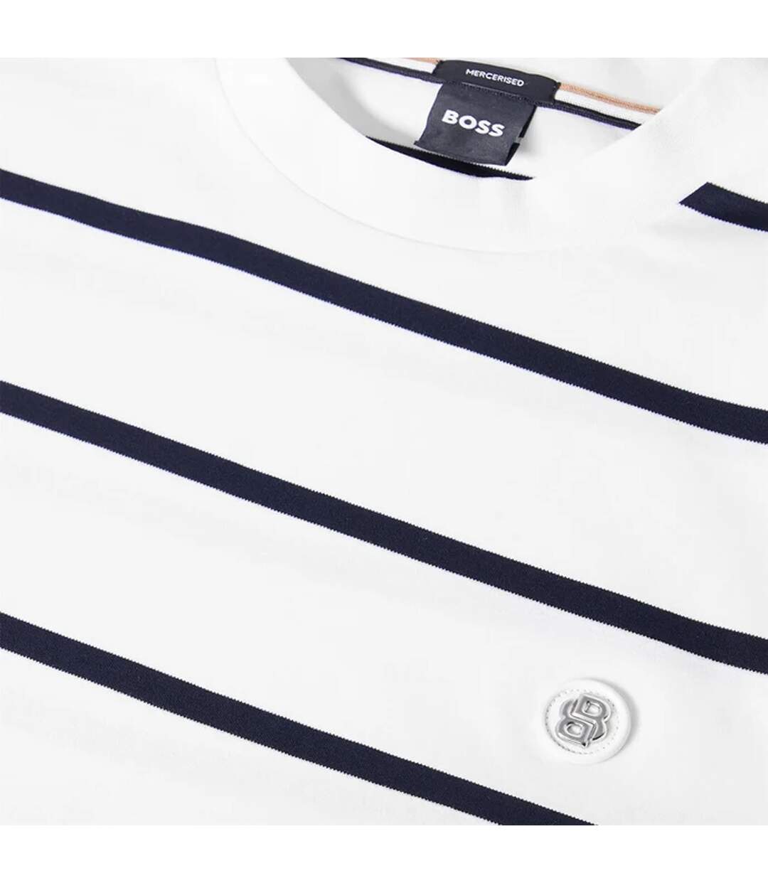 Mens Taut Striped Cotton Regular T-shirt White Boss-4