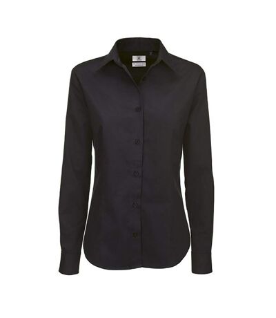 B&C Womens/Ladies Sharp Twill Long Sleeve Shirt (Black)