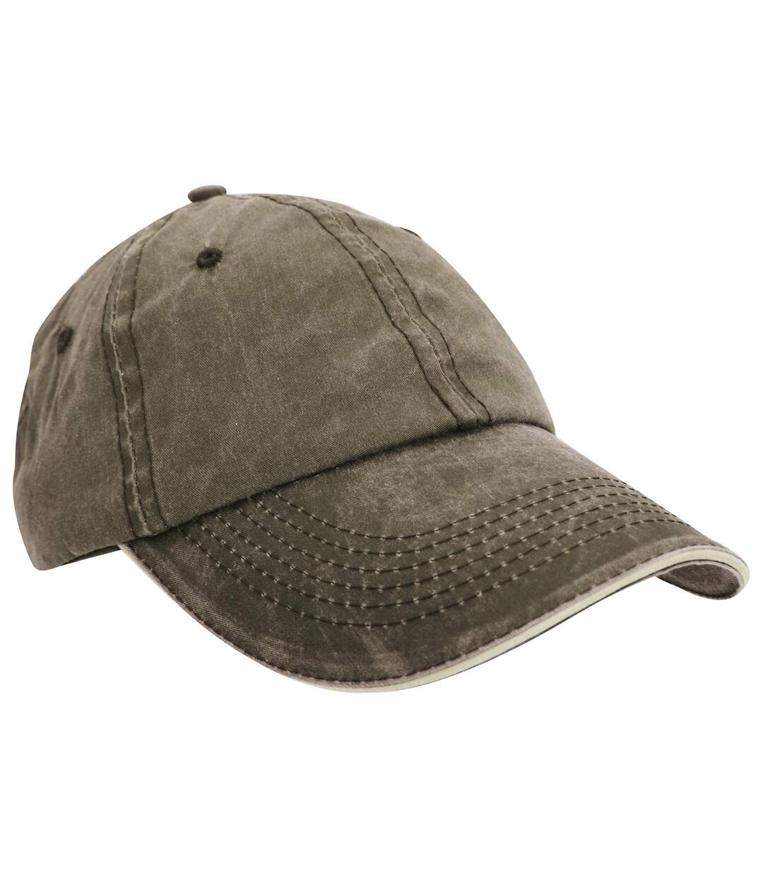 Result Washed Fine Line Cotton Baseball Cap With Sandwich Peak (Olive/Stone) - UTBC984-1