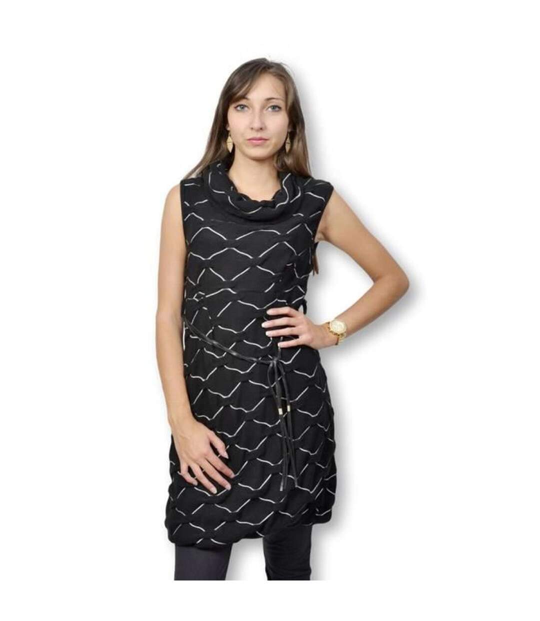 Robe femme sans manche noire col boule-1