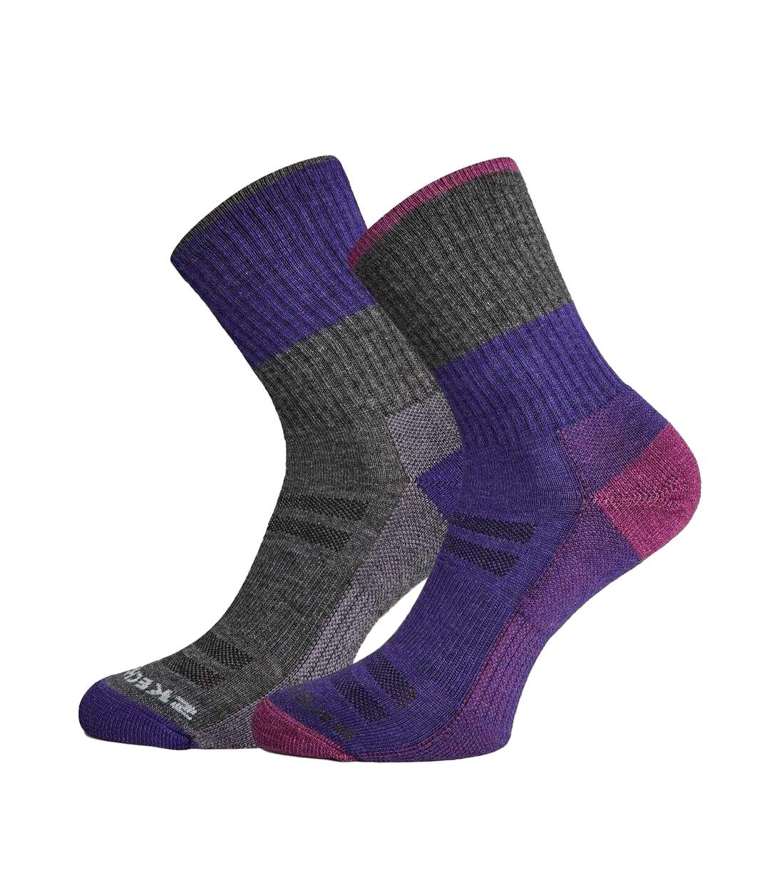 Pack Of 2  Womens/ladies Crew Socks  Purple Grey Skechers-2