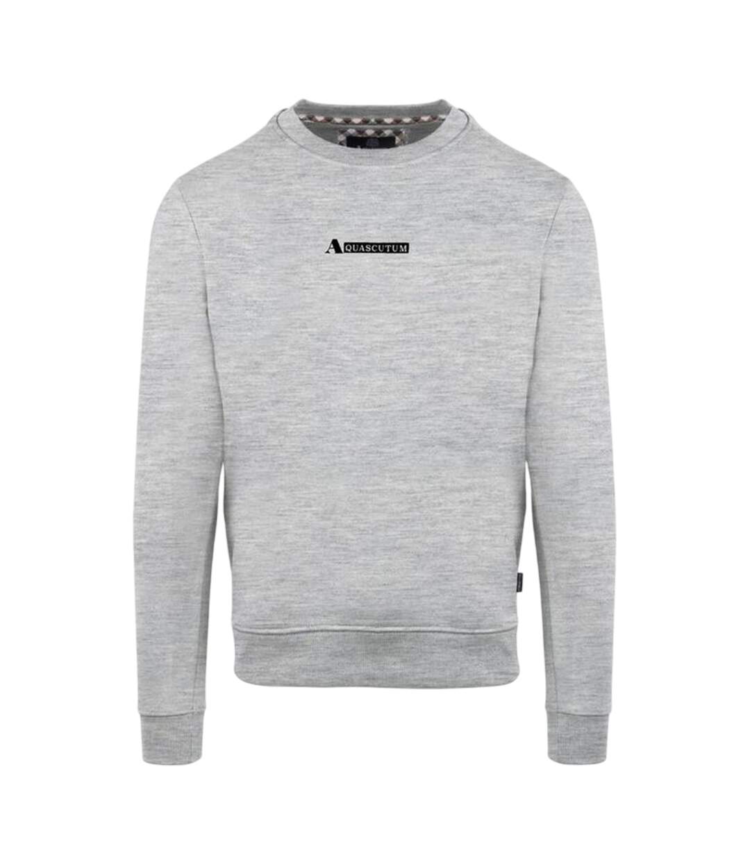 Mens Cotton Blend Ribbed Collar Regular Sweatshirt Grey Aquascutum-1