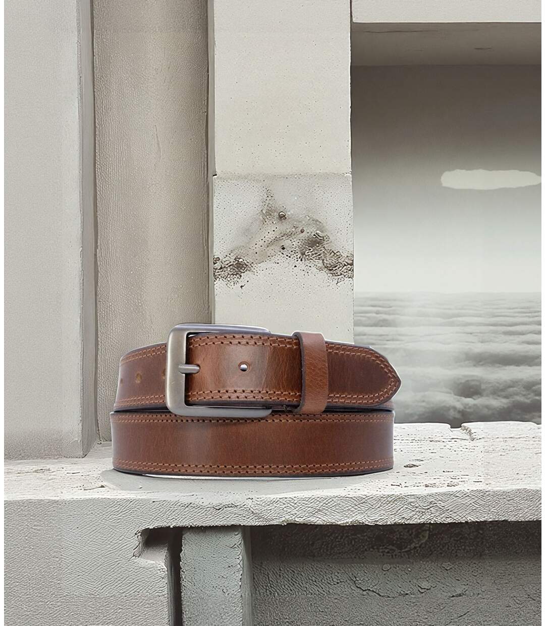 Ceinture en cuir marron foncé pour homme - élégance décontractée en vachette véritable-4