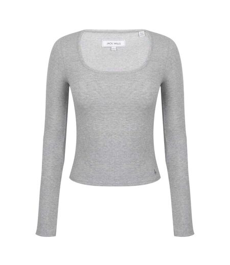 Womens/ladies Plain Square Neck Fitted Long-sleeved T-shirt Grey Marl Marl Jack Wills