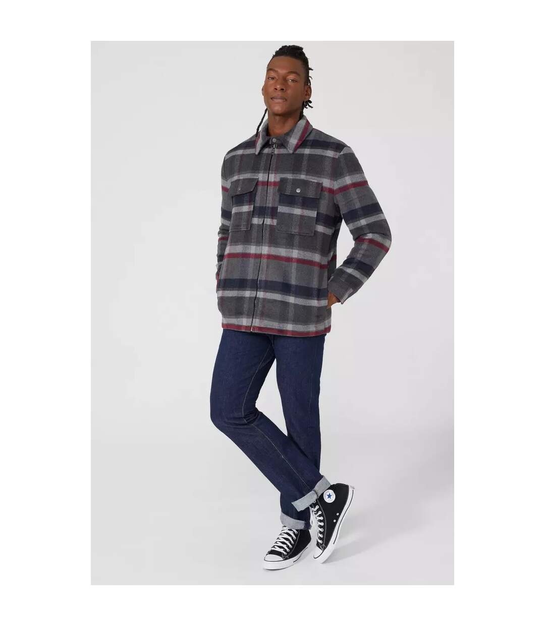 Mantaray Mens Checked Quilted Shirt Jacket (Dark Grey)
