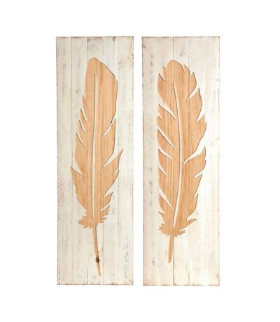 Décoration murale en bois Plume Lot de 2